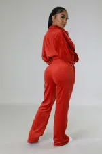 SC Long Sleeve Solid Crop Tops Two Piece Pants Set YD-8791