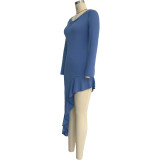 SC Fashion Long Sleeve V-Neck Irregular Dress MXDF-6133