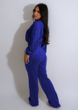SC Long Sleeve Solid Crop Tops Two Piece Pants Set YD-8791