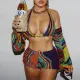 SC Sexy Print Flare Sleeve Three Piece Short Set GYZY-8843