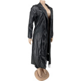 SC PU Leather Long Trench Coat Jacket FNN-8723