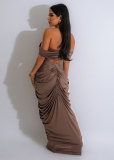 SC Sexy Wrap Chest And Pleated Long Skirt 2 Piece Set NY-10642