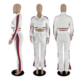 SC Striped Button Colorblock Split Pants Sport Suit YIBF-60186