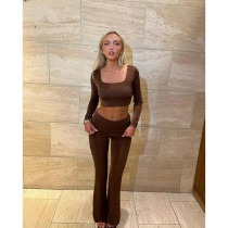 SC Square Neck Crop Tops And Flare Pants 2 Piece Set ASL-6703