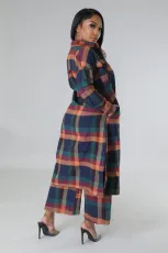 SC Fashion Plaid Print Long Coat And Pants Loose 2 Piece Set ZDF-31308