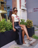 SC Fashion Slim High Split PU Leather Skirt OD-8617