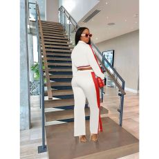 SC Striped Button Colorblock Split Pants Sport Suit YIBF-60186