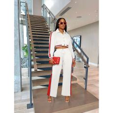 SC Striped Button Colorblock Split Pants Sport Suit YIBF-60186