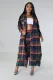SC Fashion Plaid Print Long Coat And Pants Loose 2 Piece Set ZDF-31308