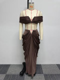 SC Sexy Wrap Chest And Pleated Long Skirt 2 Piece Set NY-10642