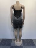 SC Plus Size Rhinestone Pearl Hollow Out Mini Dress NY-2883