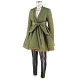 SC FashionV Neck Pleated Tie Up Cotton Coat Jacket ZSD-0639