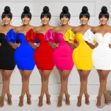 SC Solid Color Short Sleeve Pleated Backless Mini Dress BY-6720