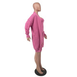 SC Solid Color Knit Mini Dress And Long Cardigan 2 Piece Set CQ-213
