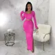 SC Printed Pleated Split Skirt Long Sleeve Two Piece Set YF-10658