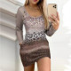 SC Leopard Print Long Sleeve Mini Dress GFMA-231101