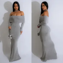 SC Sexy One Shoulder Solid Color Maxi Dress BY-6752