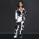 SC Printed Tie Up Blazer Long Sleeve Pants Two Piece Set BY-6707