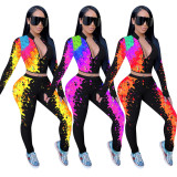 SC Plus Size Colorful Spatter Ink Casual Pants Two Piece Set OYF-D8319