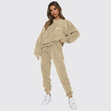 SC Corduroy Solid Color Pullover Two Piece Pants Set SSNF-211273