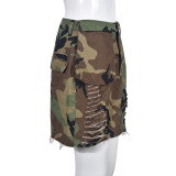 SC Plus Size Camouflage Tassel Hollow Out Half Body Skirt GBTF-9236DD