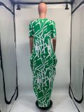 SC Plus Size Print Short Sleeve Loose Maxi Dress GDNY-D2197