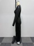 SC Plus Size Skinny Split Single Sleeve PU Leather Dress NY-2928