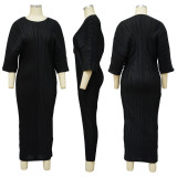 SC Plus Size Solid Color Long Sleeve Long Dress NNWF-10320