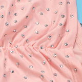 SC Plus Size Hot Drill Splicing Sling Pleated Mini Dress NY-2870