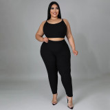 SC Plus Size Solid Color Long Sleeve Three Piece Pants Set NNWF-7966