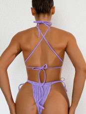 SC Solid Color Tie Up Two Piece Bikinis Swimsuit CASF-6613