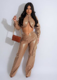 SC PU Leather Zipper Tops And Pants 2 Piece Set BS-1358