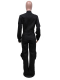 SC Black Casual Long Sleeve Denim Jumpsuit MEM-88536