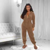 SC Plush Hooded Long Sleeve Pants Warm Home Jumpsuit TE-4655
