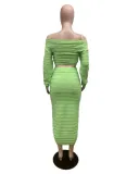 SC Fashion Drawstring One Shoulder Two Piece Skirt Set QXTF-8220