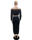 SC Fashion Drawstring One Shoulder Two Piece Skirt Set QXTF-8220