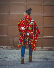 SC Christmas Plus Size Casual Printed Loose Tassel Midi Dress OM-1723