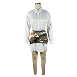 SC White Shirt Dress And Camouflage Short Skirt 2 Piece Set TE-4656