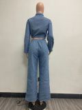 SC Fashion Drawstring Long Sleeve Denim Two Piece Set YMEF-51025