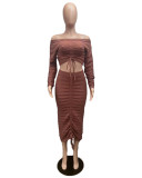 SC Fashion Drawstring One Shoulder Two Piece Skirt Set QXTF-8220