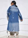 SC Fashion Holes Long Sleeve Denim Long Coat LX-6017