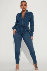 SC Casual Long Sleeve High Waist Denim Jumpsuit LX-3561