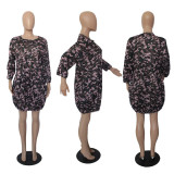 SC Plus Size Camo Print Long Sleeve Mini Dress YUF-9038
