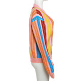 SC Contrast Color Knit Stripe Long Sleeve Loose Coat XEF-36216