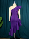 SC Plus Size Ruffle One Shoulder Evening Dress GKEN-221004