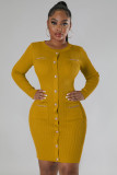 SC Solid Single Breasted Knits Mini Dress OSM-4408long