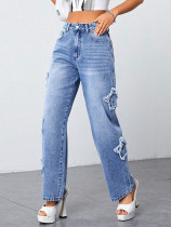 SC Irregular Star High Waist Straight Jeans GKNF-TS-A7243