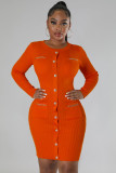 SC Solid Single Breasted Knits Mini Dress OSM-4408long
