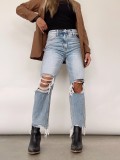SC Washed Holes High-waisted loose Jean GKNF-TSX-9063
