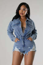 SC Casual Tassel Denim Long Sleeve Romper LX-3559